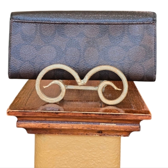 Coach Metallic Gold Black Leather Slim Long Multi-Compartment Wallet - Picture 3 of 13